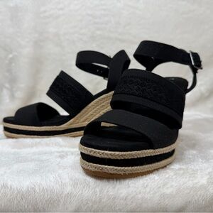 Toms Black Wedge Sandals